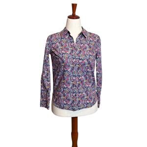 Boden women's shirt blue mini floral long sleeve button up 100% cotton Sz 6P